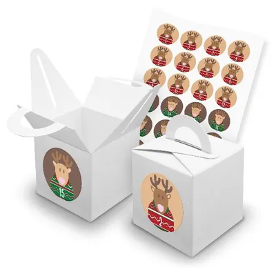 Produktbild von itenga SET V42 Adventskalender Würfelbox mit Griff Weiß + Zahlensticker Z45