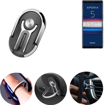 Produktbild von K-S-Trade 3in1 Smartphone-Ring Handy-Ring kompatibel mit Sony Xperia 5 Fingerhalterung  Handyring Tischständer Lüftungsgitter-Halterung Tisch