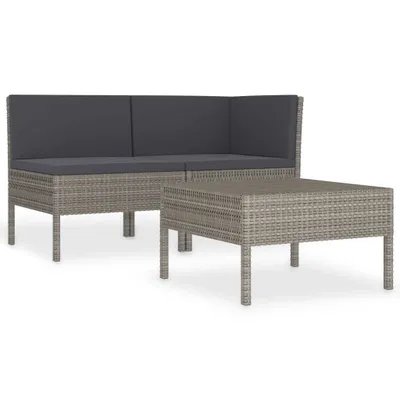 Produktbild von vidaXL 3-tlg. Garten-Lounge-Set mit Auflagen Poly Rattan Grau