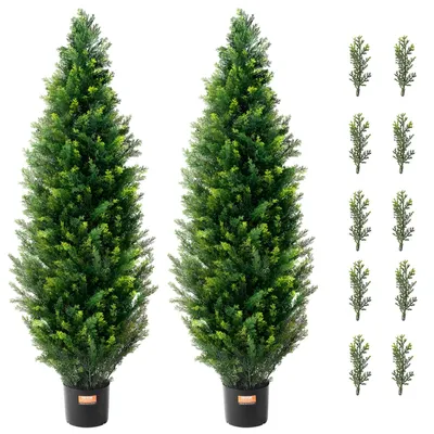 Obrázok produktu pre VEVOR Umelý stromček z cédru, výška 121,9 cm (2 kusy), s ďalšími listami a kvetináčom, umelá vždyzelená rastlina borovice cyprus, umelá zelená súprava s UV ochranou