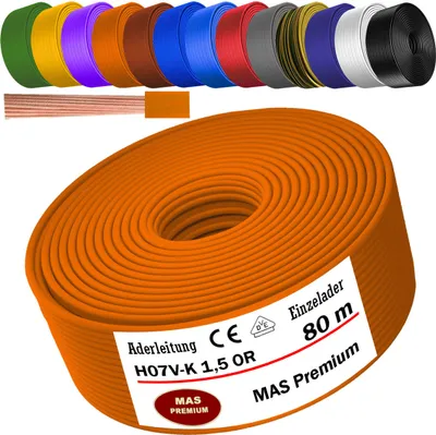 Produktbild von 80m Aderleitung H07 V-K OR 1x1,5 mm² Orange Einzelader flexibel
