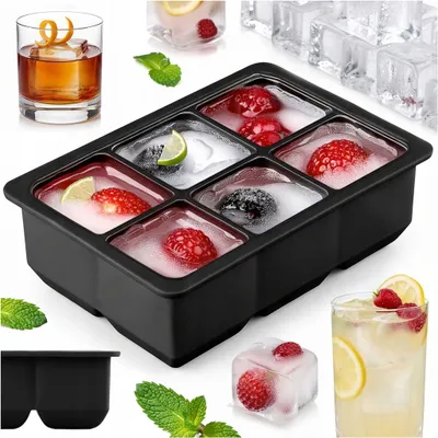 Produktbild von Silikon-Eisform Behälter Für Eiswürfel Xl 6 Grosse Eiswürfel