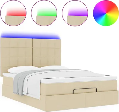 Produktbild von Ottoman-Bett mit Matratze & LEDs Creme 140x200 cm Stoff