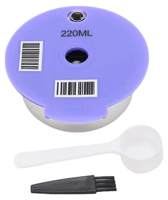 Image de Tasse filtrante en acier inoxydable et silicone, réutilisable pour capsules de café, avec brosse et cuillère, compatible avec les machines à café, capacité de 220 ml
