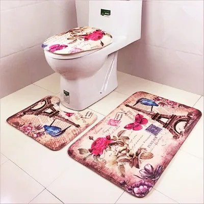 Image de Tapis de bain antidérapant 20 "x 31" + tapis en U 20 "x 16" + housse de siège de toilette 16 "x 16" Tapis de sol Tapis absorbant,Tour rose