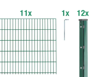 Immagine prodotto di Alberts 679064 Recinzione a doppia rete metallica come set completo di 24 pezzi, plastificata, verde, altezza 103 cm, lunghezza 27,5 m