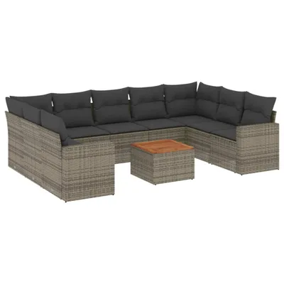 Produktbild von vidaXL 10-tlg. Garten-Sofagarnitur mit Kissen Grau Poly Rattan
