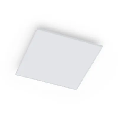 A white, square-shaped infrared heater is shown from a slightly elevated, diagonal angle against a plain white background.