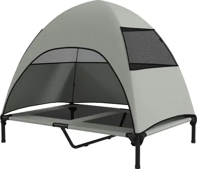 Produktbild von Hundeliege Outdoor mit Dach Erhöht Stahlrahmen 106 x 76 x 99 cm Hellgrau
