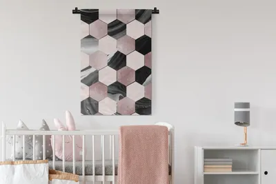 Produktbild von MuchoWow® Wandteppich Wandbehang Marmor - Schwarz - Rosa 60x90 cm Tapisserie Dekoration Wandtuch - Foto-Teppich - Abwaschbar