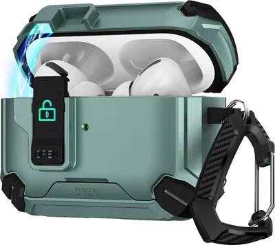 Zdjęcie produktu dla Etui ochronne na słuchawki Apple AirPods Pro 1 / 2 Defender z karabińczykiem 360°, odporne na wstrząsy, w kolorze zielonym
