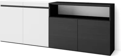 Produktbild von Sideboard, Highboard, 200x35x75cm, 4 Türen, Wohnzimmer, Küche, Weiß und Schwarz