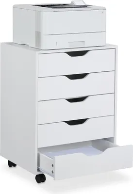 Produktbild von Relaxdays Rollcontainer, 5 Schubladen, HxBxT: 66,5 x 48 x 39,5 cm, Büroschrank, Aktenschrank mit Rollen, Büro, weiß