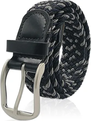 Produktbild von Glamexx24 Uni Elastischer Ledergürtel Geflochtener Stretchgürtel Dehnbarer Leder Gürtel für Damen und Herren 90 bis 145 cm-Farbe: Dunkelblau grau -Größe: 90 cm