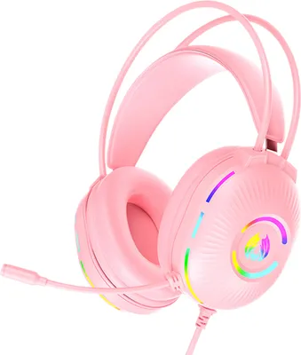 Produktbild von Gaming Headsets mit Mikrofon, kabelgebundene Kopfhörer mit Geräuschunterdrückung und Cartoon-Katzenohren, 7.1 Surround Sound, Rosa