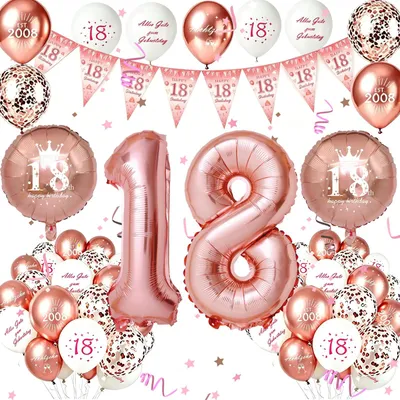 18. Geburtstag Deko Set Roségold, 35-teilig, Ballons & Banner