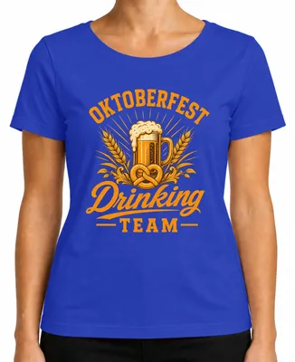 Productafbeelding van , drinkteam, bier, pretzel, traditioneel shirt, lederhosen, vrijgezellenfeest, dames T-shirt, blauw, maat XL
