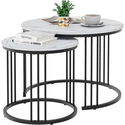 Immagine prodotto di Set di due tavolini rotondi, tavolini ausiliari con struttura in metallo, diametro 60 cm, colore nero