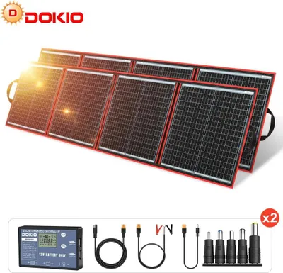 Obrázek produktu pro Sada solárních panelů – 300 W – 2 moduly – 12 V regulátor nabíjení – flexibilní – skládací a přenosný – monokrystalický