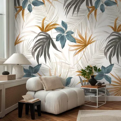 Productafbeelding van Profhome 791451-GU Fotobehang floral mat crème petrol 1,59 m x 2,8 m