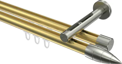 Produktbild von Interdeco Innenlaufstange / Gardinenstange mit Innenlauf Messing-Optik / Edelstahl-Opti, Typ Siteno Samanto (Rillenpatrone), 20 mm Ø 2-läufig, 260 cm
