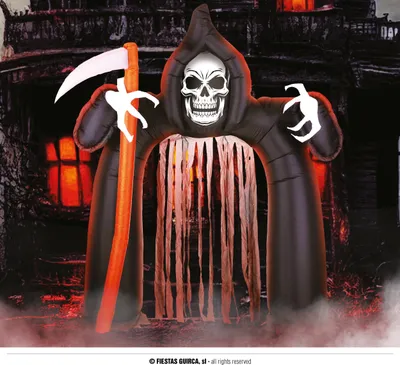Produktbild von Skelett Halloween Torbogen Mit Vorhang Grusel Dekoration Horror Party Event Aufblasbarer Motivbogen, Farbe: Schwarz