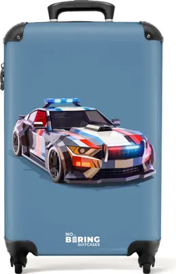 Obrázok produktu pre NoBoringSuitcases.com® Kufr Príručná batožina Kufr na kolieskach Malý cestovný kufor na 4 kolieskach - detailné policajné auto na modrom pozadí - veľkosť kabíny < 55x40x23 cm a 55x40x20 cm - foto kufor - kabínový kufor - palubná batožinaPríručná batožina Kufrík 55x35x20 cm, 36L,