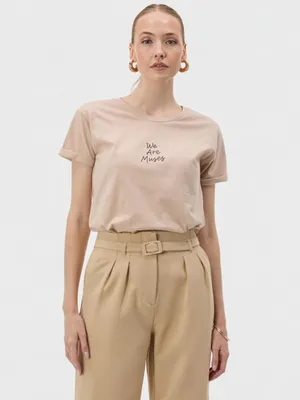 Produktbild von Orsay Beiges Damen-T-Shirt mit Rundhalsausschnitt und kurzen Ärmeln 36