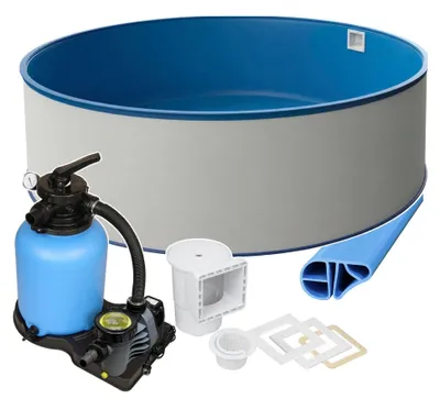 Produktbild von Rund Pool Ø 500 x 120 cm I STARTER SET I Poolfolie blau 0,8 mm I Filteranlage I BASIC Handlauf