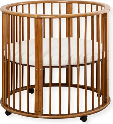 Produktbild von Buxibo – Babybox – Runde Spielbox aus Holz – Laufstall – Inkl. Matratze – 91x91x85 cm – Braun