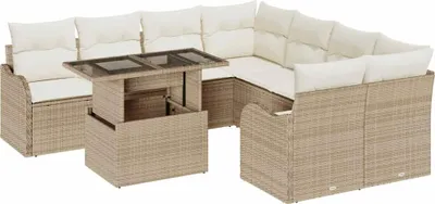Image de Ensemble de canapés de jardin vidaXL, 9 pièces, 8 places, couleur beige, en résine tressée