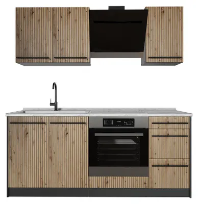 Imagen del producto de Cocina para solteros Vicco R-Line Roble artesanal/Antracita 180 cm encimera Mármol, Model 66975