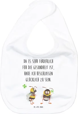 Produktbild von Mr. & Mrs. Panda Lätzchen Hummeln Kleeblatt - Weiß - Geschenk, Hummel, Spruch Fröhlich, Für Babys, Sabber, Babylätzchen, Biene, glücklich Werden, sein, Spucklätzchen