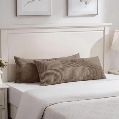 Produktbild von Set mit 2 hellbraunen Cord-Kissenbezügen, 40 x 145 cm, weiche Dekokissenbezüge, Sofakissen, Boho-Dekoration für Sofa, Schlafzimmer, Wohnzimmer, Bett