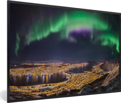 Produktbild von MuchoWow® MuchoWow® Gerahmtes Poster Nordlichter - Grün - Lila - Norwegen 60x40 cm - Poster mit zchwarzem Bilderrahmen - Printing - Wanddeko Schlafzimmer