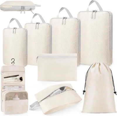 Produktbild von Reiseverpackungsorganisatoren - Kompressionsverpackungsbloch für Reisetaschen - Kosmetikbeutel - Reisezubehör - Beige