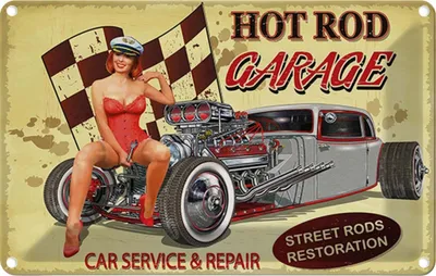 Produktbild von vianmo Blechschild 12x18 cm Pinup Hoit Rod Garage Service Pin Up