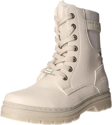 A single beige boot is shown against a white background.