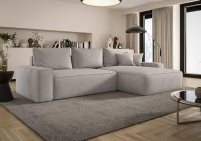 Produktbild von BEDANTE ECKSOFA MONA mit Schlaffunktion ARAGON 80 Hellgrau Rechts L-Form Sofa mit Stauraum Bettkasten Wohnzimmersofa Couch Sofa Bettsofa Bettkasten Bettcouch