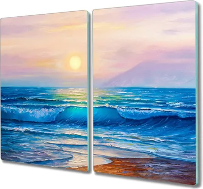 Produktbild von Coloray Hackbrett Herdabdeckplatte 2x30x52 cm Küchenbrett Kochplattenabdeckung Schneidebrett - Coast Sonne Wellen Himmel