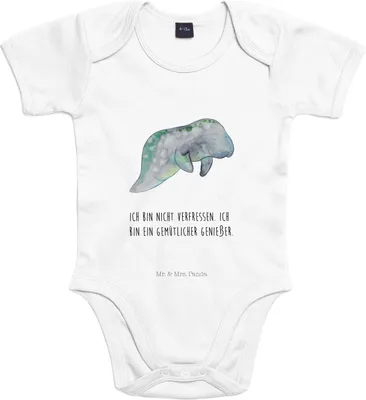 Produktbild von Mr. & Mrs. Panda Einteiler Seekuh Chillen 1. - 3. Monat - Heather Grey - Geschenk, Strampler, babykleidung body, Abnehmen, Meer, Diät, Baby, Süßigkeiten, Essen, Zucker