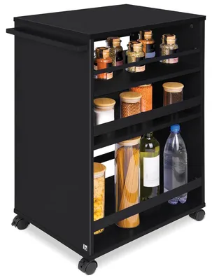 Zdjęcie produktu dla Wózek kuchenny - 4 kółka - 3 regulowane półki - Drewno - 50 x 38 x 79 cm