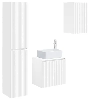 Image de Ensemble de meubles de salle de bain, 3 pièces, blanc, 33 x 34,5 x 160 cm
