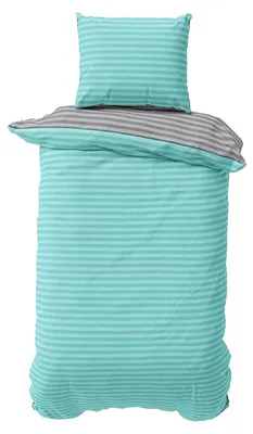 Produktbild von Bettwäsche 155x220 cm Baumwolle Türkis Grau gestreift Stripe Damast Bettbezug PolyBaumwolle Wendebettwäsche