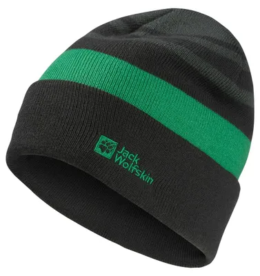 Zdjęcie produktu dla Czapka dziecięca uni Jack Wolfskin, wzór w paski, dzianina, model "K Beanie", kolor: zielony/ciemny zielony, rozmiar M (EU)