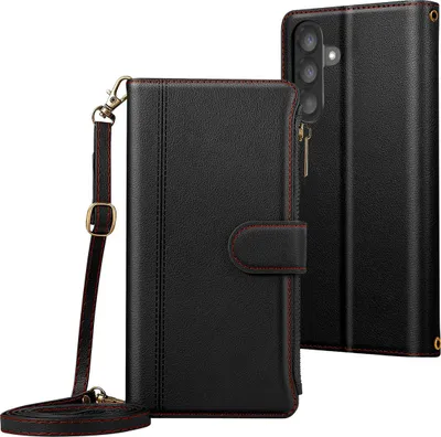 Zdjęcie produktu dla Avizar, etui Galaxy A56 folio z zamkiem błyskawicznym i paskiem, czarne