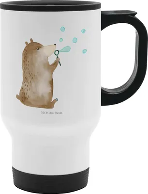 Produktbild von Mr. & Mrs. Panda thermosbecher Bär Seifenblasen - Weiß - Geschenk, Teddy, Kaffeebecher To Go, Thermobecher, Isolierbecher, Lustig Sein Glücklich Traurig Happy, mit deckel