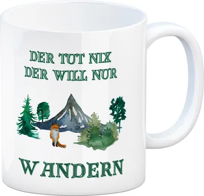 Produktbild von Wandern Kaffeebecher mit Spruch Der tut nix der will nur wandern