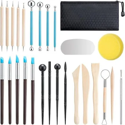 Produktbild von Kunsthandwerkerei-Set, 27-teilig, polymeerklei-Set mit Bildhauerwerkzeugen, für Erwachsene, für Töpfern, Malen, Modellieren