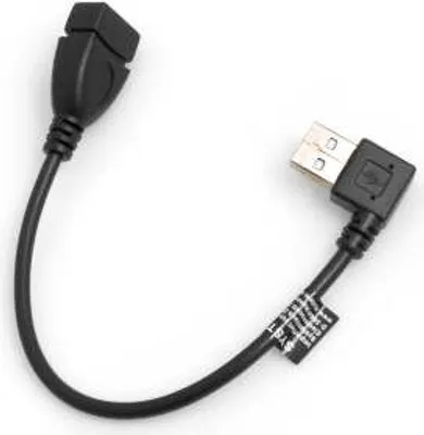 Produktbild von SYSTEM-S USB Kabel 2.0 Typ A (male) 90° Grad links gewinkelt auf USB 2.0 Typ A (female) 21cm